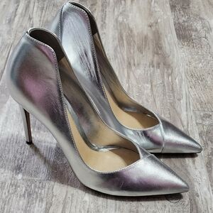 Schutz Metallic Leather Arlette Stiletto Heels Womens Size 8 High Heel Sandals